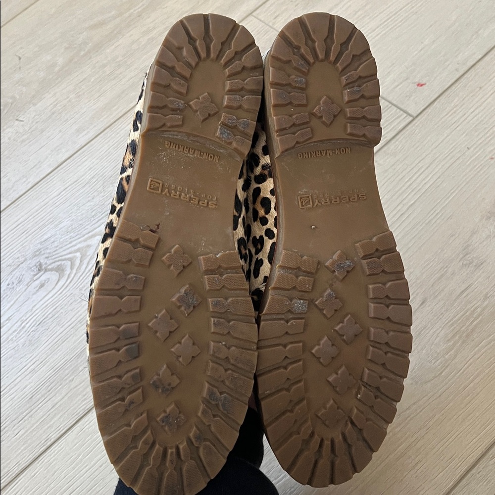 Sperry Topsider Pony Hair Leopard Print Leather Chunky Sole Loafers - Picture 4 of 7